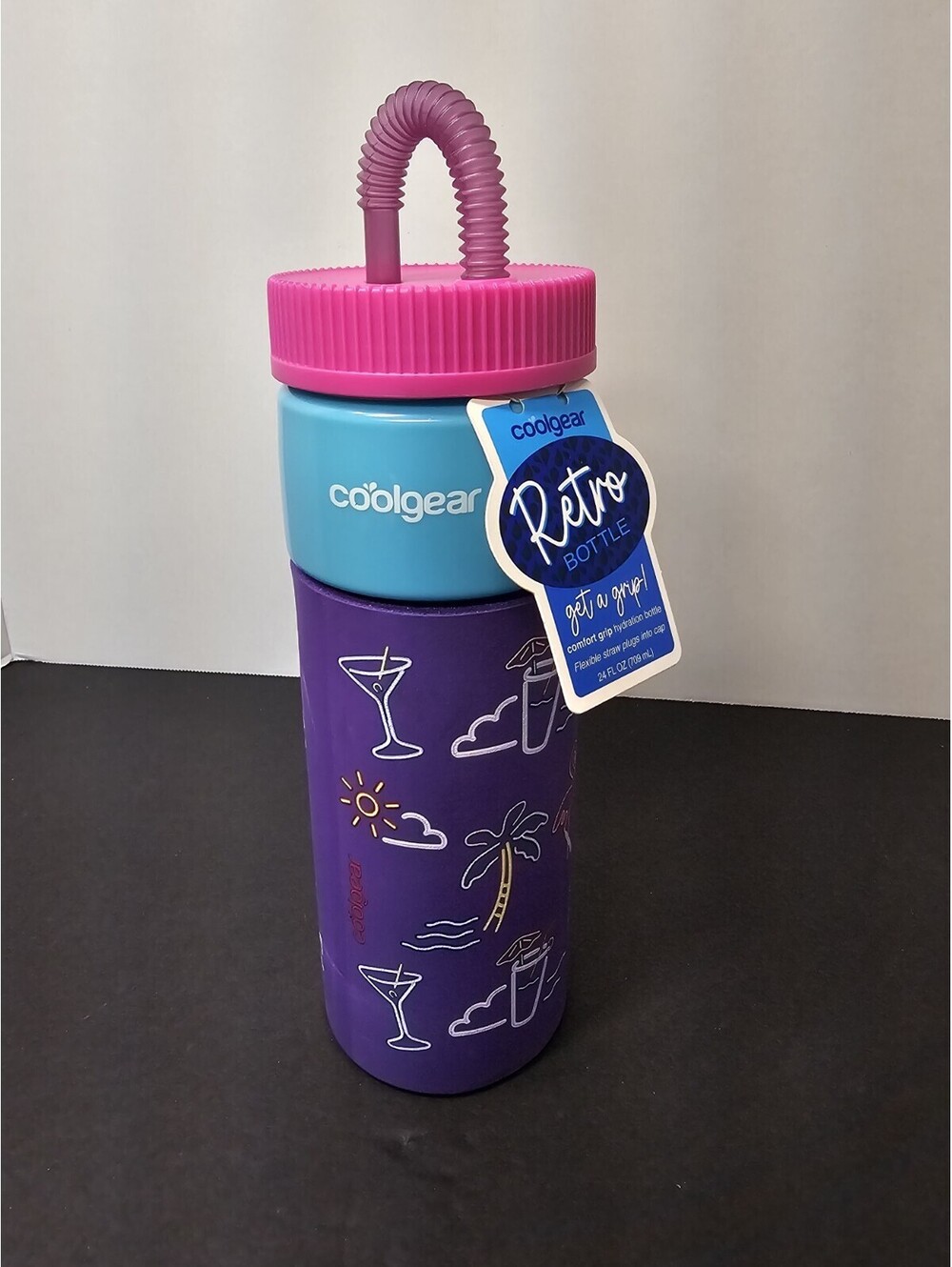 Coolgear Tumbler Retro Bottle Comfort Grip Purple Hydration 24 Oz NEW!